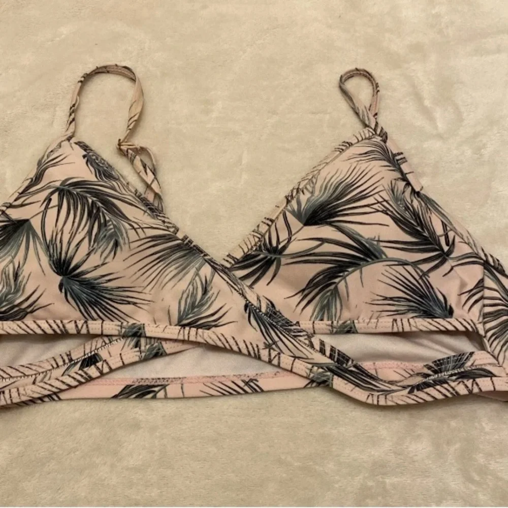 Tropical Palm Frond Faux Wrap Bikini Top